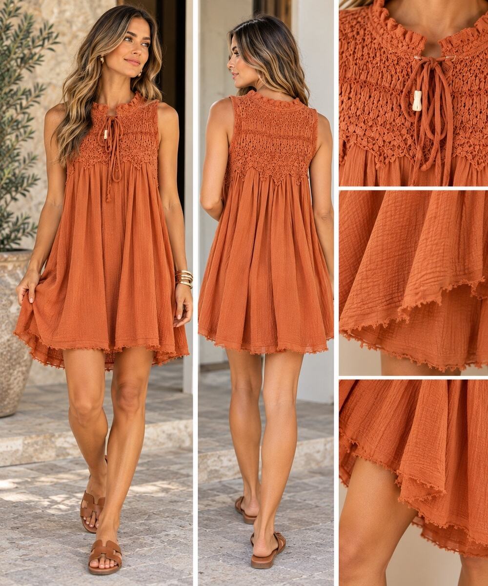 Free People Boho Orange Smocked Gauze Strapless Mini Dress Size XS